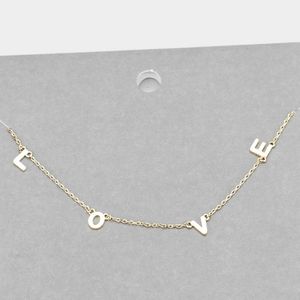 Gold LOVE Word Simple Pendant Necklace Chain Cute